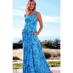 Soft surroundings blue sleeveless maxi dress with pockets